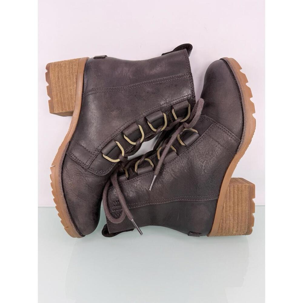 Sorel Cate Lace Bootie Dark Brown Leather Ankle Boots Block Heel Sz 6 Heritage - Picture 5 of 9